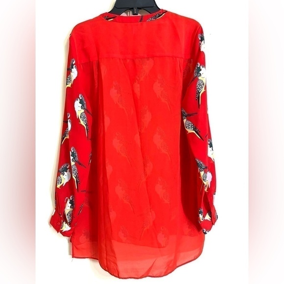 BANANA REPUBLIC Women’s Red Chiffon
Parakeet Birds Sheer Blouse Size Small - Picture 6 of 12
